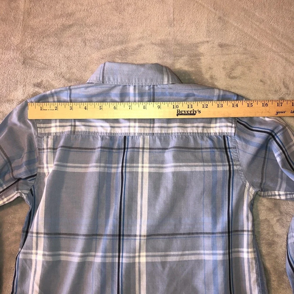 Calvin Klein Jeans Shirt‎ Boys Size 8 Blue Plaid Button Up Long Sleeve CK Logo